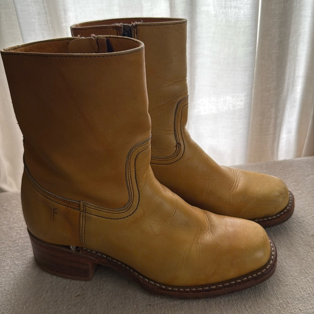 Vintage frye campus boot banana yellow short mid calf rare white label heeled - Picture 4 of 7